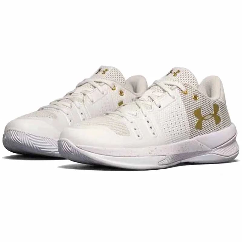 Motion Control Tennis Shoes-New Under Armour Women's Block City Volleyball Shoe Size 5  White/Gold 1290204