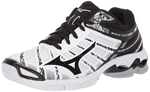 Flexible Tennis Shoes-New Mizuno Women 8.5 Wave Voltage Indoor Court Volleyball Shoe Black/White/Silvr