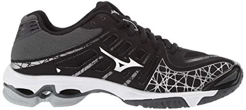 Narrow Fit Tennis Shoes-New Mizuno Women 7 Wave Voltage Indoor Court Volleyball Shoe Black/Silver/Black