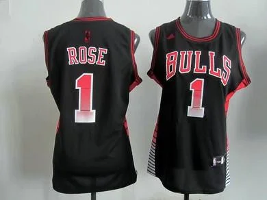 Short Sleeve Basketball Jersey-Bulls 1 Rose Black Women Basketball Jersey