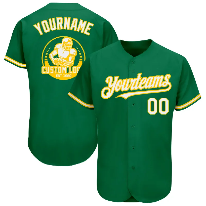 Championship Baseball Jersey-Custom Kelly Green White-Yellow Authentic Baseball Jersey