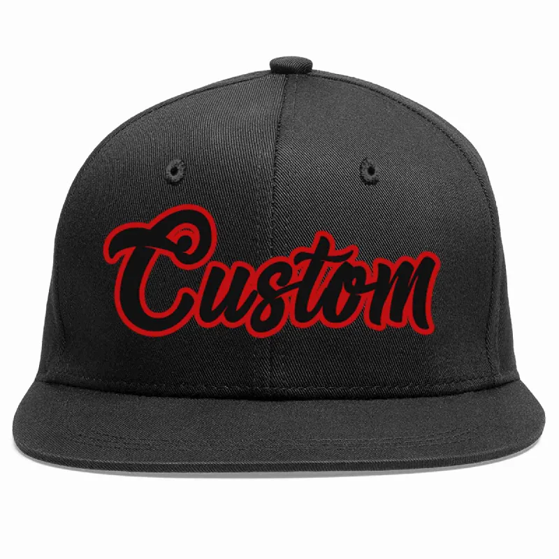 Metallic Baseball Cap-Custom Black Black-Red Casual Sport Baseball Cap