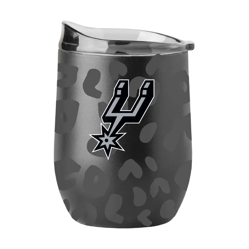 Travel Team Mug-San Antonio Spurs Leopard 16oz Black Powder Coat Curved Beverage