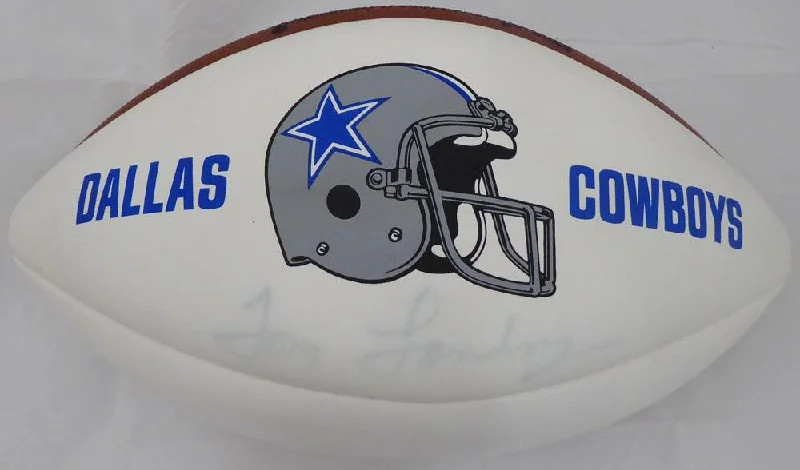 Carbon Fiber Football Helmet-Tom Landry Autographed Dallas Cowboys White Panel Football (Light) Beckett BAS #F87696