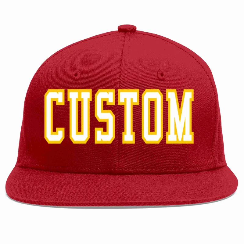 Baseball Cap with Ear Flaps-Custom Red White-Gold Casual Sport Baseball Cap