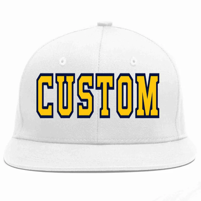 Golf Baseball Cap-Custom White Gold-Navy Casual Sport Baseball Cap