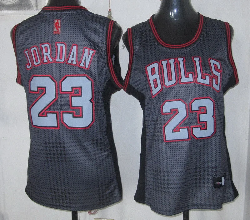 Two-Tone Basketball Jersey-Bulls 23 Jordan Grey Grid Women Basketball Jersey