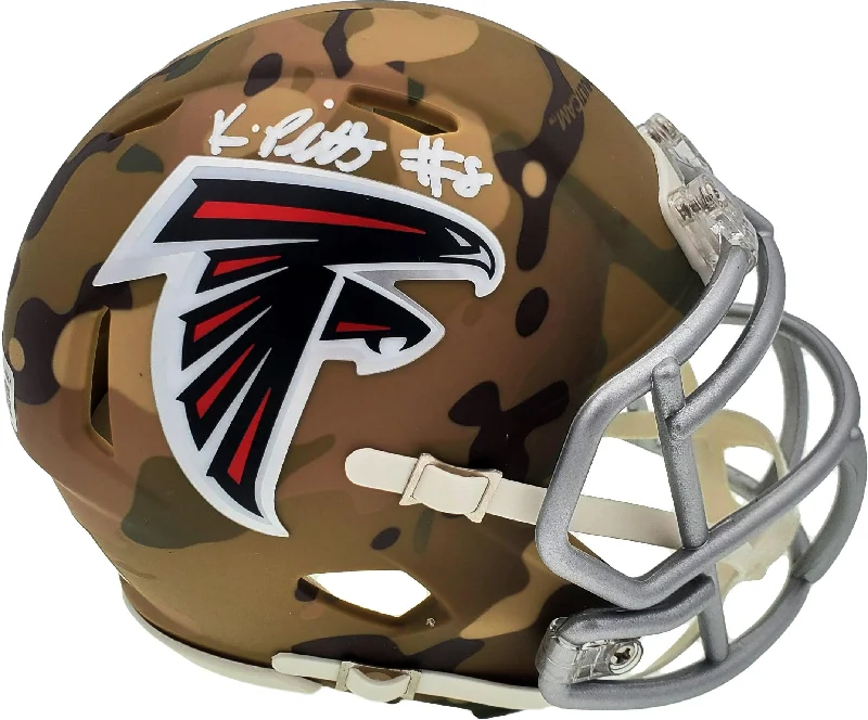 Metallic Football Helmet-Kyle Pitts Autographed Atlanta Falcons Camo Speed Mini Helmet Beckett BAS QR Stock #194401