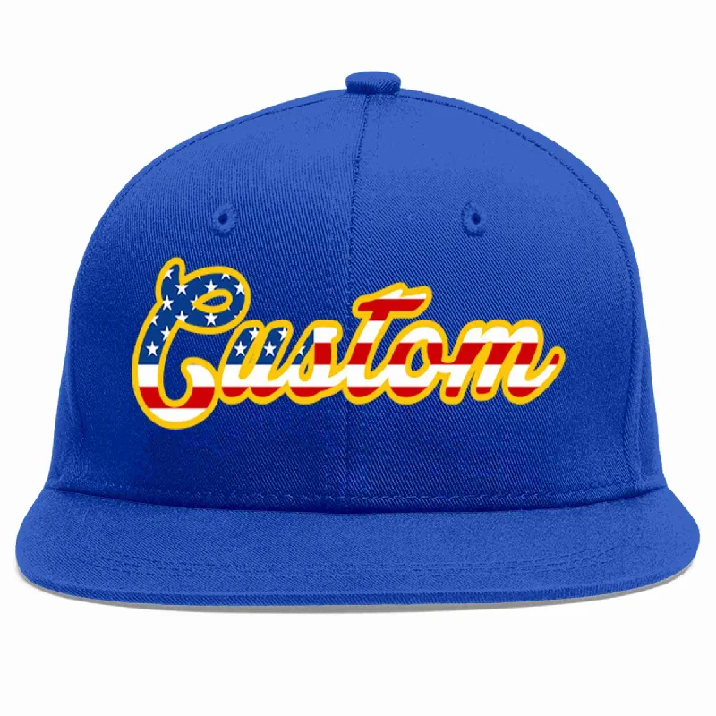 Metallic Baseball Cap-Custom Royal USA-Gold Casual Sport Baseball Cap