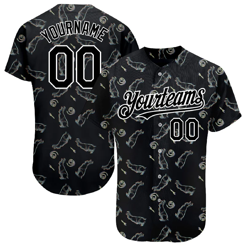 Neon Baseball Jersey-Custom Black White 3D Pattern Design Rabbit Authentic Baseball Jersey