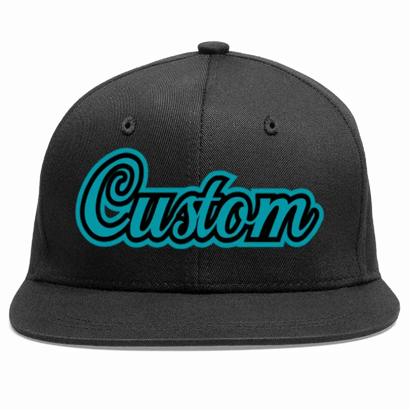 Beach Baseball Cap-Custom Black Aqua-Black Casual Sport Baseball Cap