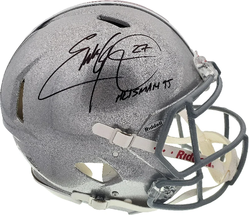 Kids Football Helmet-Eddie George Autographed Ohio State Buckeyes Silver Full Size Authentic Speed Helmet Beckett BAS Stock #192188