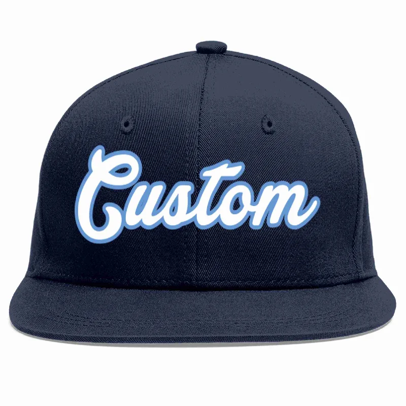 Designer Baseball Cap-Custom Navy White-Light Blue Casual Sport Baseball Cap