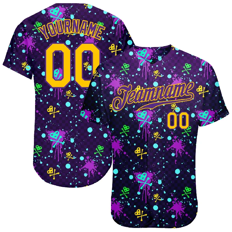 Summer Baseball Jersey-Custom Graffiti Pattern Royal-Old Gold 3D Authentic Baseball Jersey