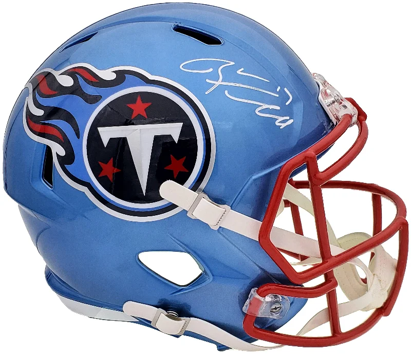 Neon Football Helmet-Ryan Tannehill Autographed Tennessee Titans Flash Blue Full Size Replica Speed Helmet Beckett BAS QR Stock #197140