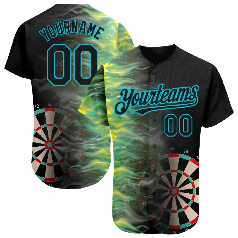 Special Edition Baseball Jersey-Custom Black Lakes Blue 3D Pattern Design Fiery Dart Board Authentic Baseball Jersey