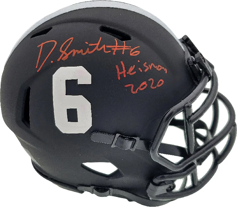 Training Football Helmet-Devonta Smith Autographed Alabama Crimson Tide Eclipse Black Speed Mini Helmet "Heisman 2020" Beckett BAS Stock #190003