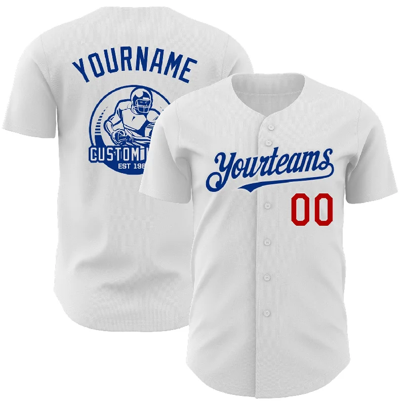 Classic Baseball Jersey-Custom White Red-Royal Authentic Baseball Jersey