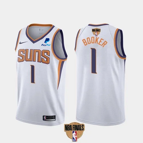 Sleeveless Basketball Jersey-Men's Phoenix Suns #1 Devin Booker 2021 White Finals Association Edition Stitched Basketball Jersey (Check description if you want Women or Youth size)