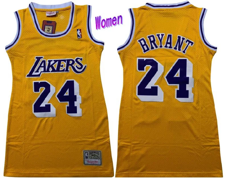 Digital Print Basketball Jersey-Lakers 24 Kobe Bryant Yellow Women Swingman Basketball Jersey