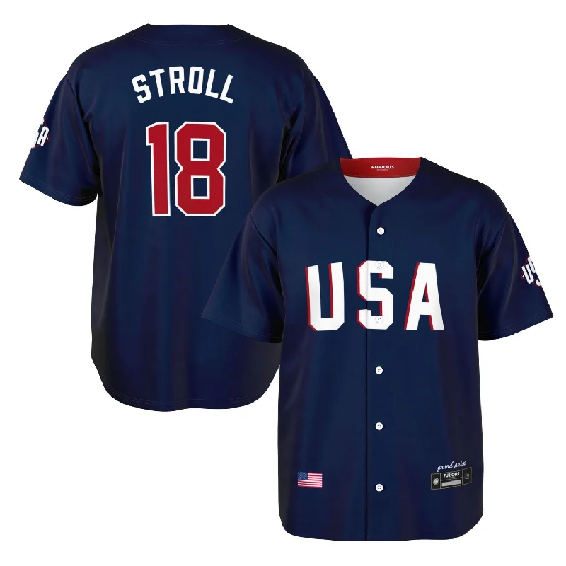 Full Button Baseball Jersey-Stroll - USA GP Jersey