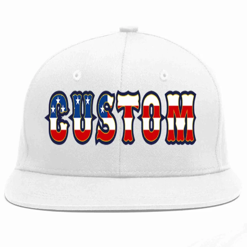 Adventure Baseball Cap-Custom White Vintage USA Flag-Gold Casual Sport Baseball Cap