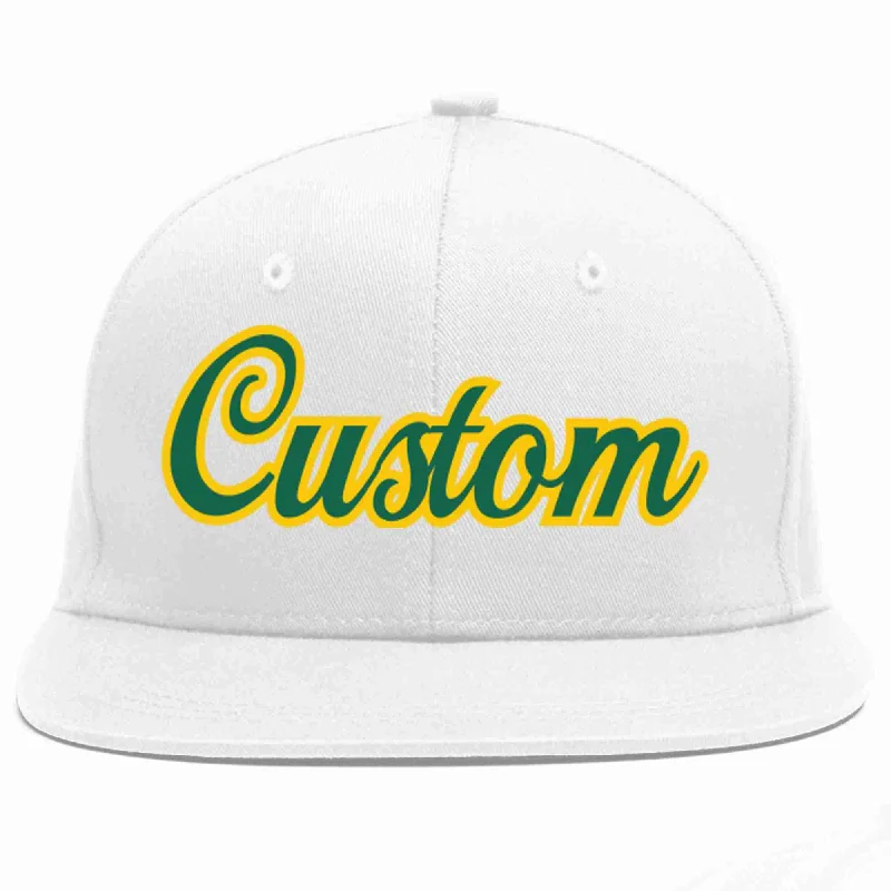 Embroidered Baseball Cap-Custom White Kelly Green-Gold Casual Sport Baseball Cap