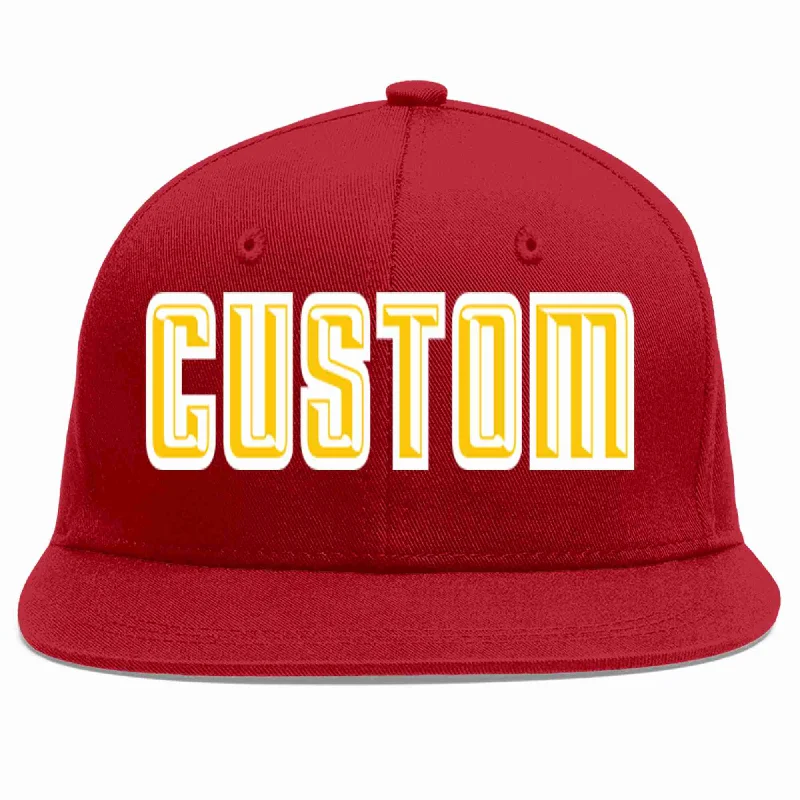 Distressed Baseball Cap-Custom Red Gold-White Casual Sport Baseball Cap