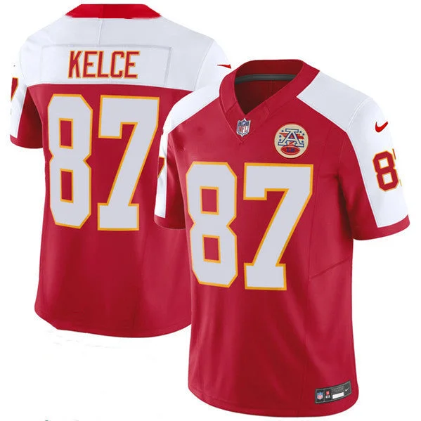 Button-Up Soccer Jersey-Men’s Kansas City Chiefs #87 Travis Kelce Red/White 2023 F.U.S.E. Untouchable Limited Football Stitched Jersey