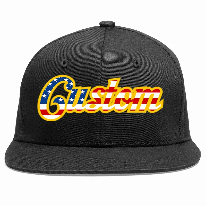 Sherpa Lined Baseball Cap-Custom Black Vintage?USA?Flag-Gold Casual Sport Baseball Cap