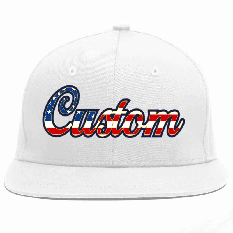 Denim Baseball Cap-Custom White Vintage USA Flag-Gold Casual Sport Baseball Cap