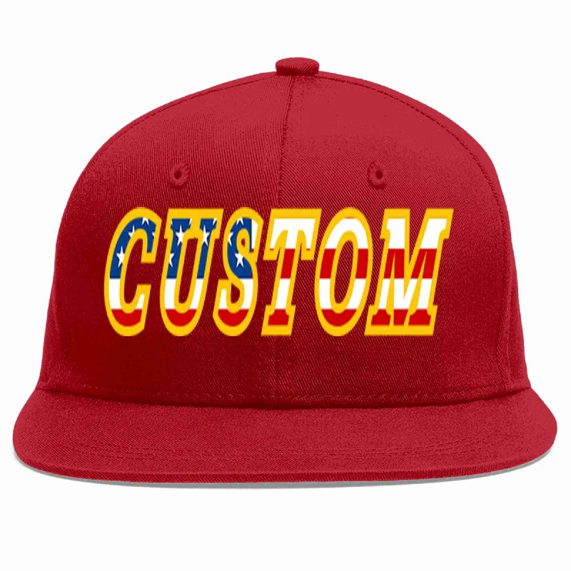 Breathable Baseball Cap-Custom Red Vintage USA Flag-Gold Casual Sport Baseball Cap