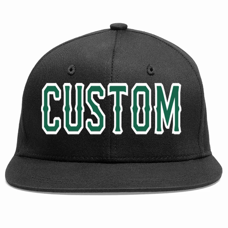 Unstructured Baseball Cap-Custom Black Kelly Green-White Casual Sport Baseball Cap