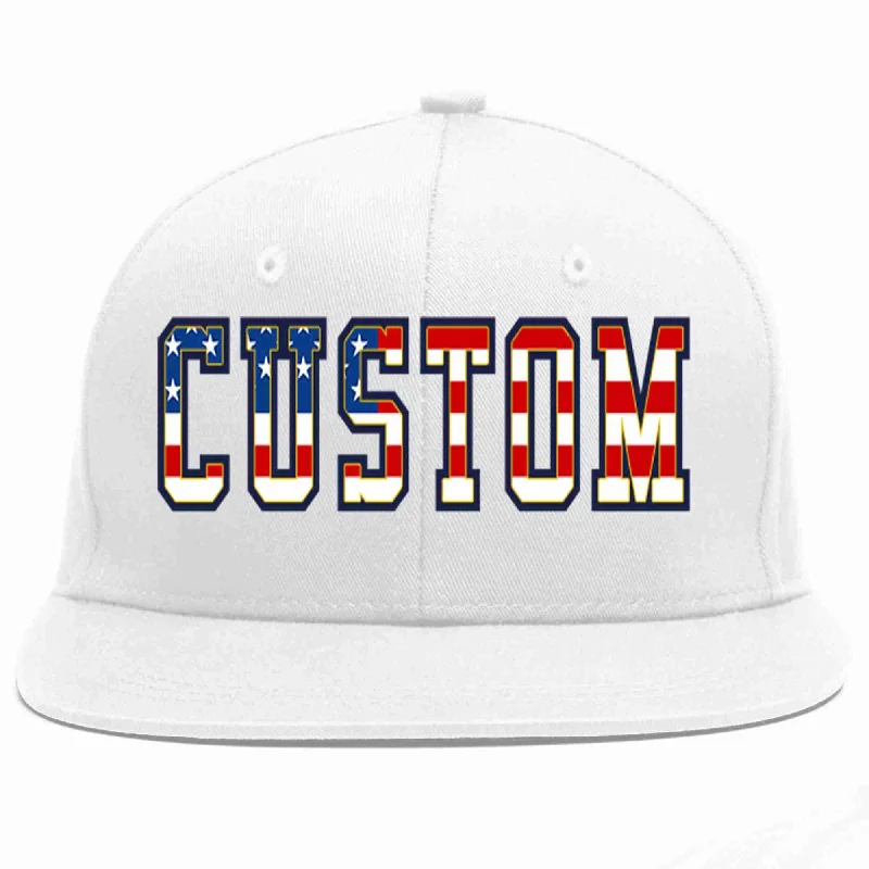 Contrast Stitch Baseball Cap-Custom White Vintage USA Flag-Gold Casual Sport Baseball Cap