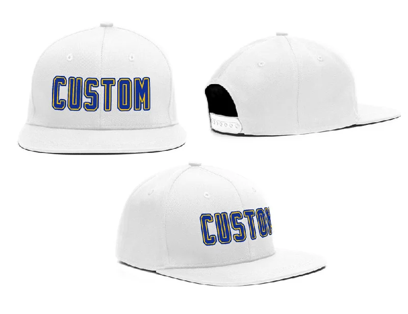 Washed Baseball Cap-Custom White Yellow-Blue Casual Sport Baseball Cap