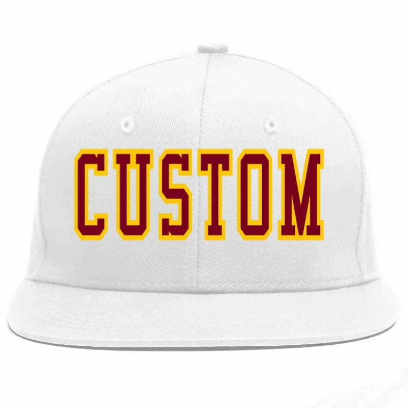 Hip Hop Baseball Cap-Custom White Crimson-Gold Casual Sport Baseball Cap