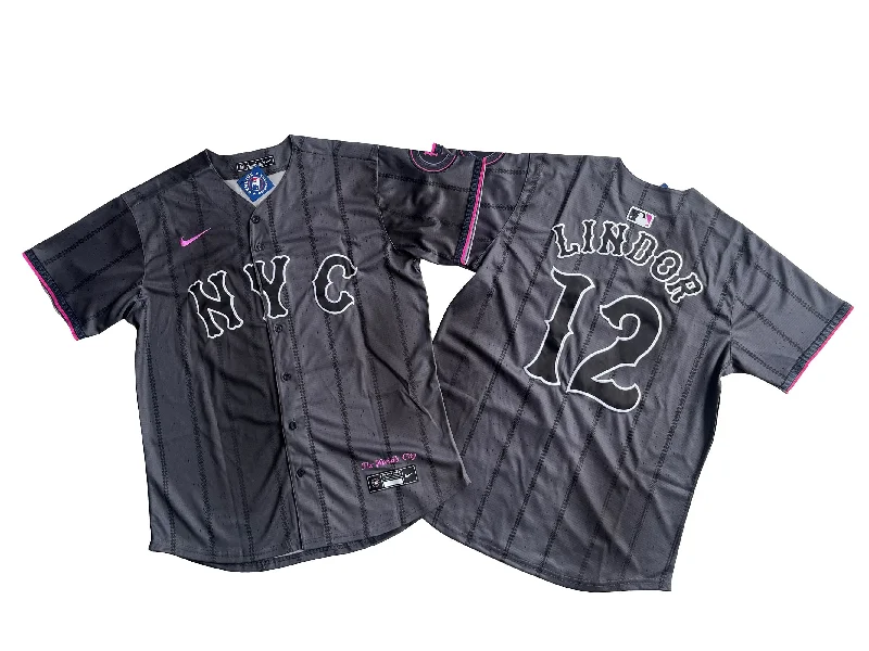 Graphic Baseball Jersey-Men's New York Mets Francisco Lindor #12 Graphite 2024 City Connect Limited Player Jersey