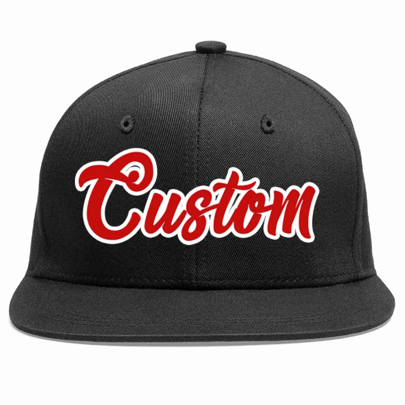 Fitted Baseball Cap-Custom Black Red-White Casual Sport Baseball Cap