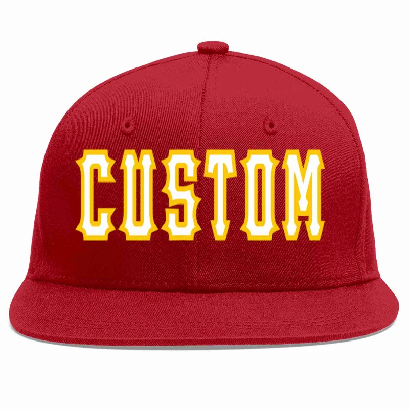 Athletic Baseball Cap-Custom Red White-Gold Casual Sport Baseball Cap