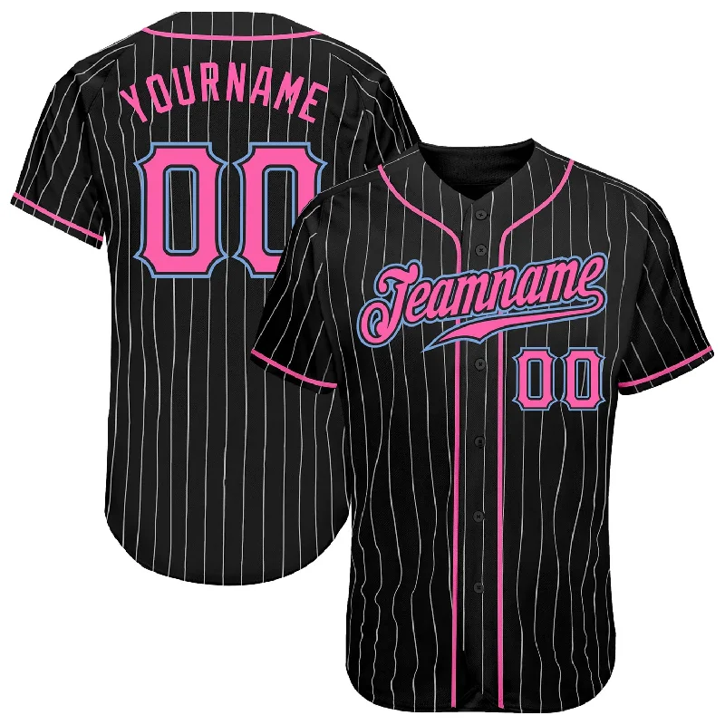 Neon Baseball Jersey-Custom Black White Pinstripe Pink-Light Blue Authentic Baseball Jersey