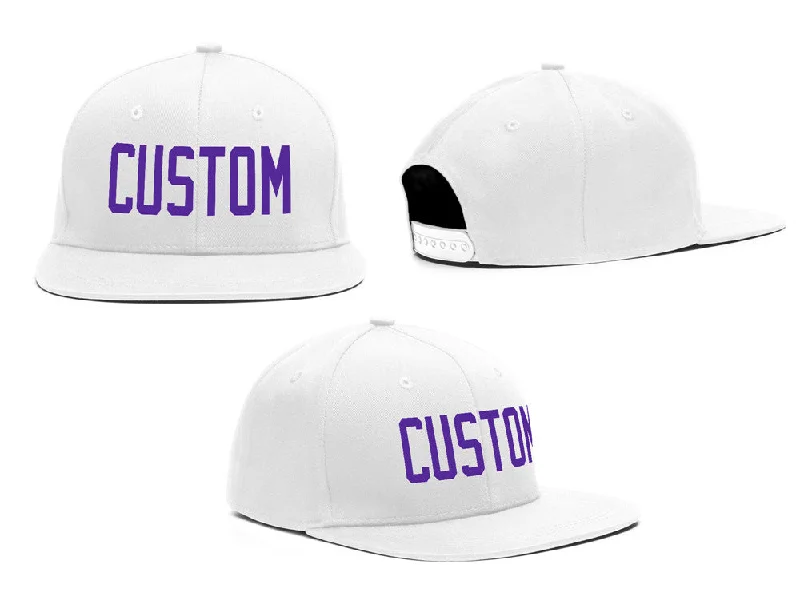 High Crown Baseball Cap-Custom White Purple Casual Sport Baseball Cap