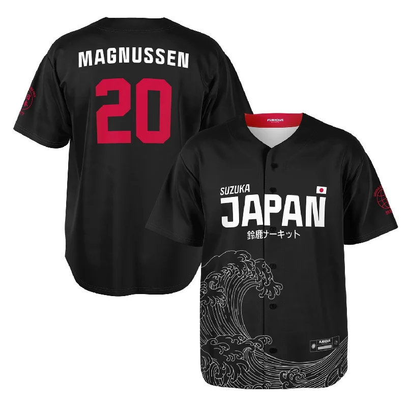 Sustainable Baseball Jersey-Magnussen - Carbon Black Suzuka "Great Wave" Jersey