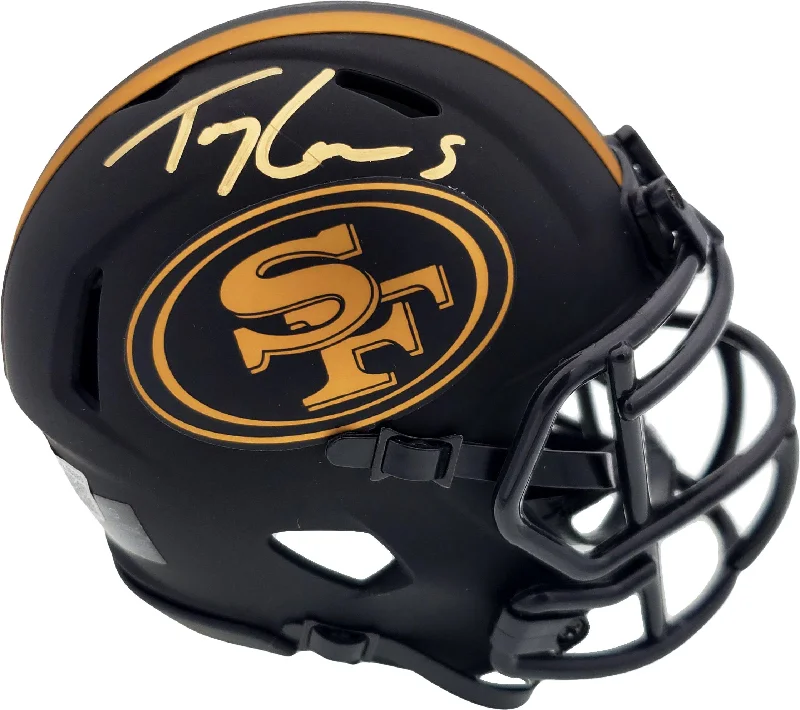 Windproof Football Helmet-Trey Lance Autographed San Francisco 49ers Eclipse Black Speed Mini Helmet Beckett BAS QR Stock #194735