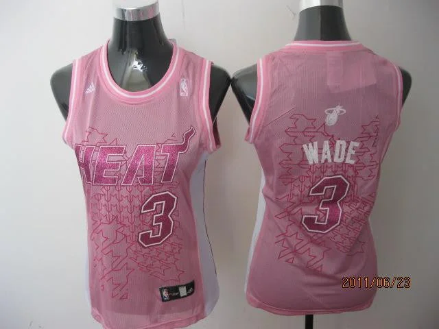 Pink Basketball Jersey-Heat 3 Wade Pink Women Basketball Jersey