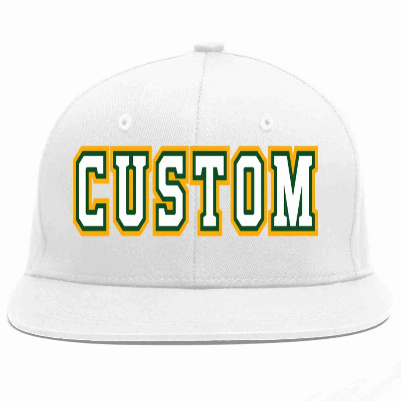 Contrast Stitch Baseball Cap-Custom White White-Kelly Green Casual Sport Baseball Cap