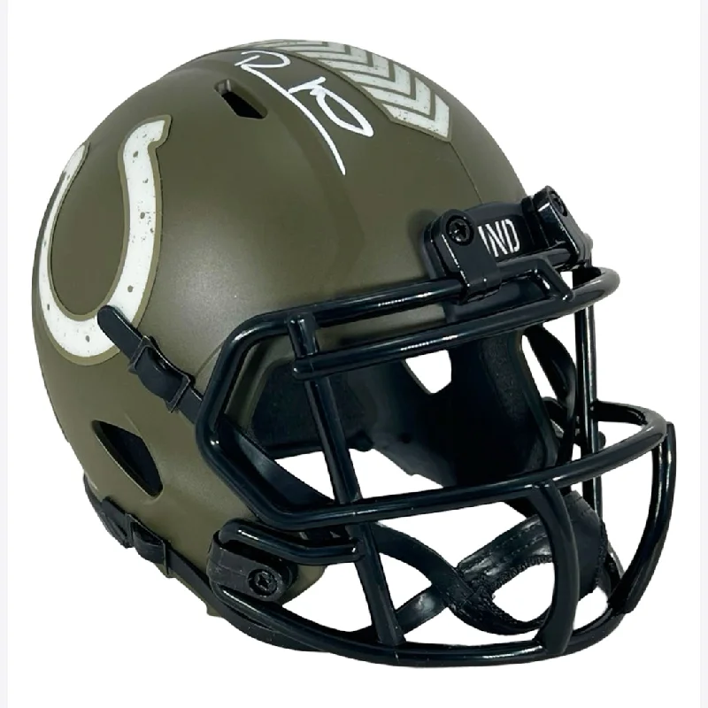 Aerodynamic Football Helmet-Robert Mathis Signed Indianapolis Colts Salute to Service Mini Football Helmet (JSA)