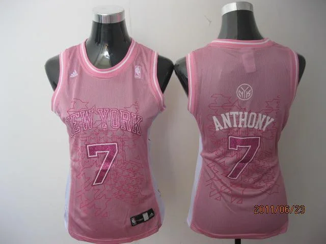 Recycled Material Basketball Jersey-Knicks 7 Anthony Pink Women Basketball Jersey