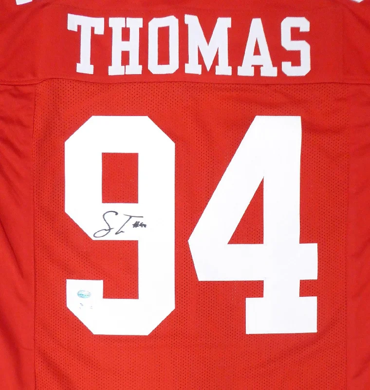 UV Protection Football Helmet-San Francisco 49ers Solomon Thomas Autographed Red Jersey Beckett BAS Stock #155796