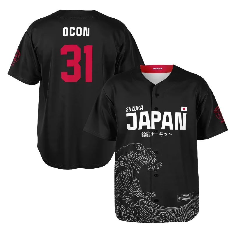 Recycled Material Baseball Jersey-Ocon - Carbon Black Suzuka "Great Wave" Jersey