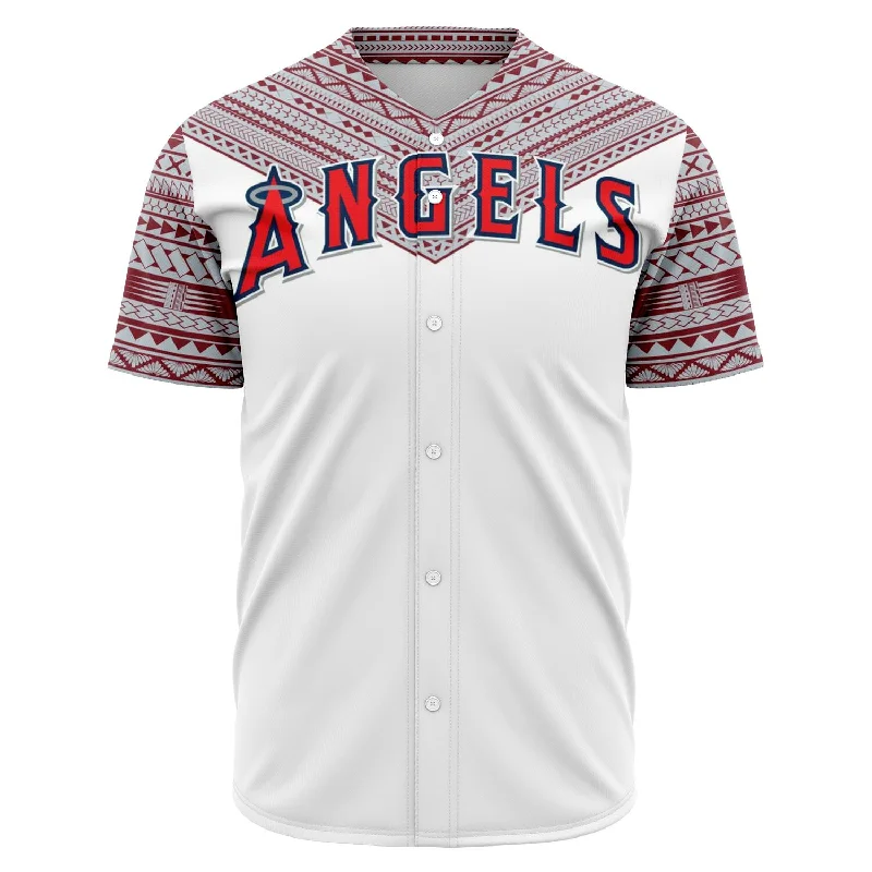 Full Button Baseball Jersey-Los Angeles Angels Baseball Jersey Polynesian Designs